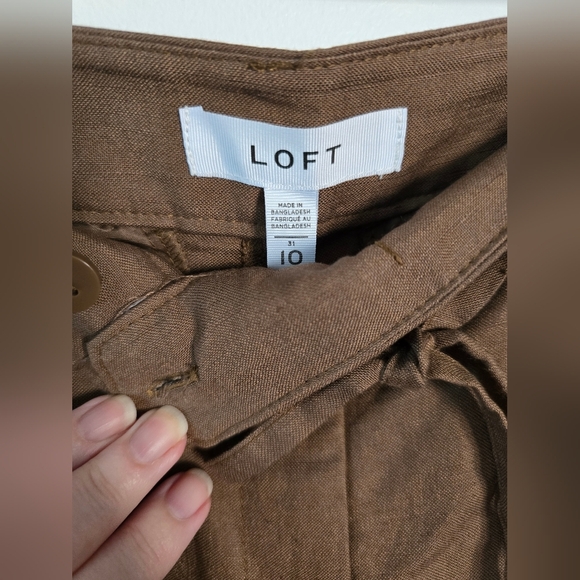 LOFT Wide Leg Brown Pants Trousers Linen High Waist Size 10 M - Picture 3 of 13